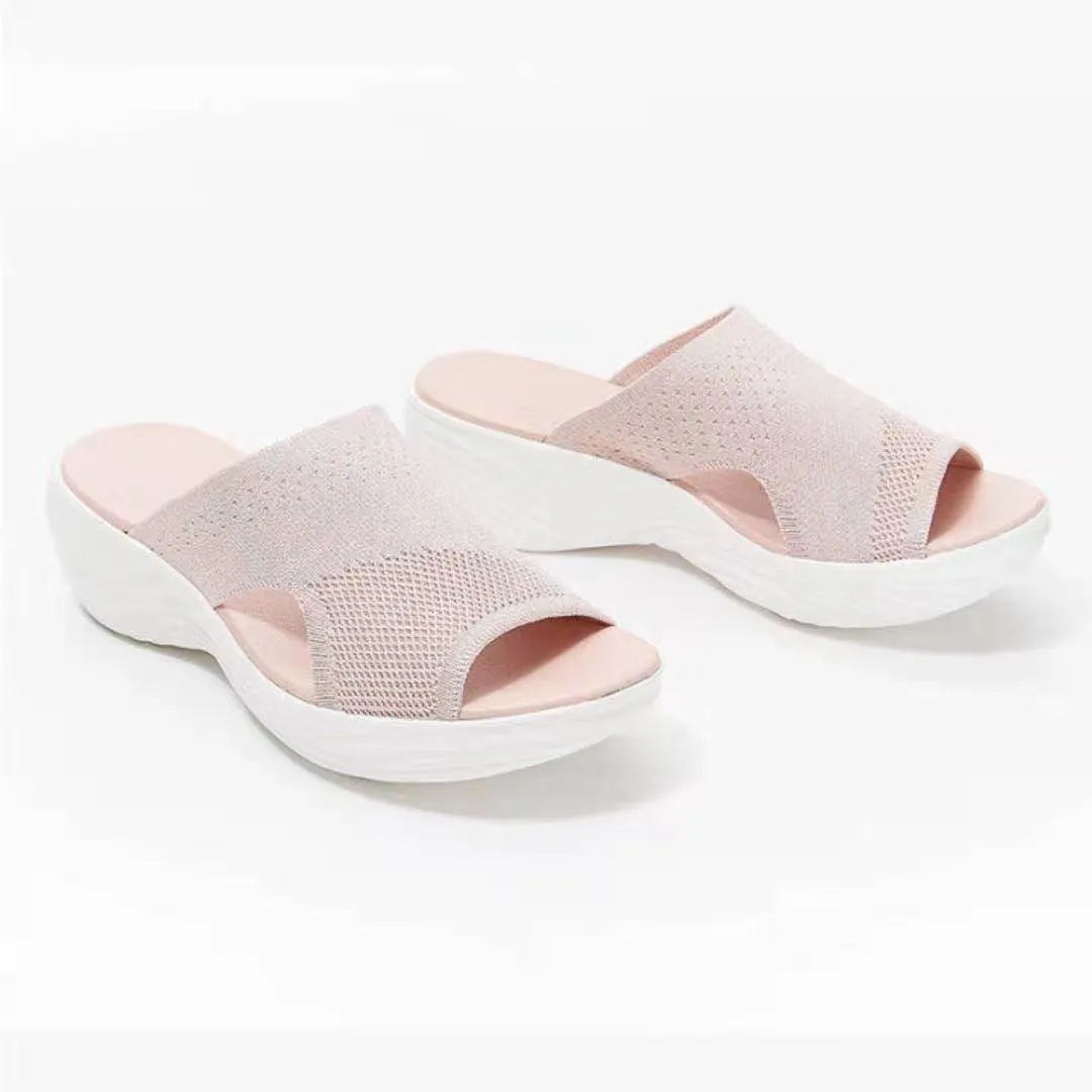 Flat Bottom Fish Mouth Mesh Breathable Ladies Slippers