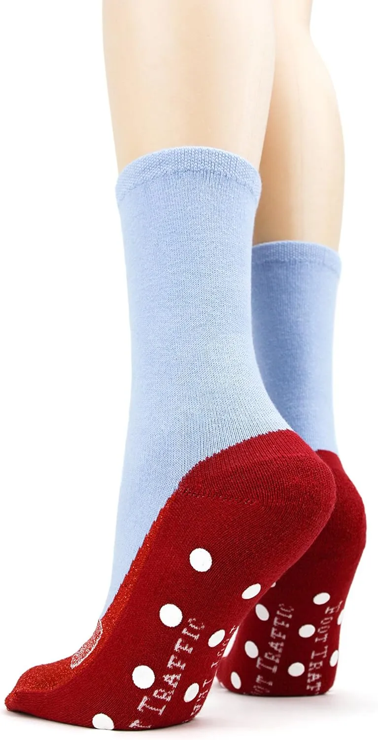 Foot Traffic Novelty Slip Grip Socks for Women, Warm Slipper Socks with Nonslip Pads