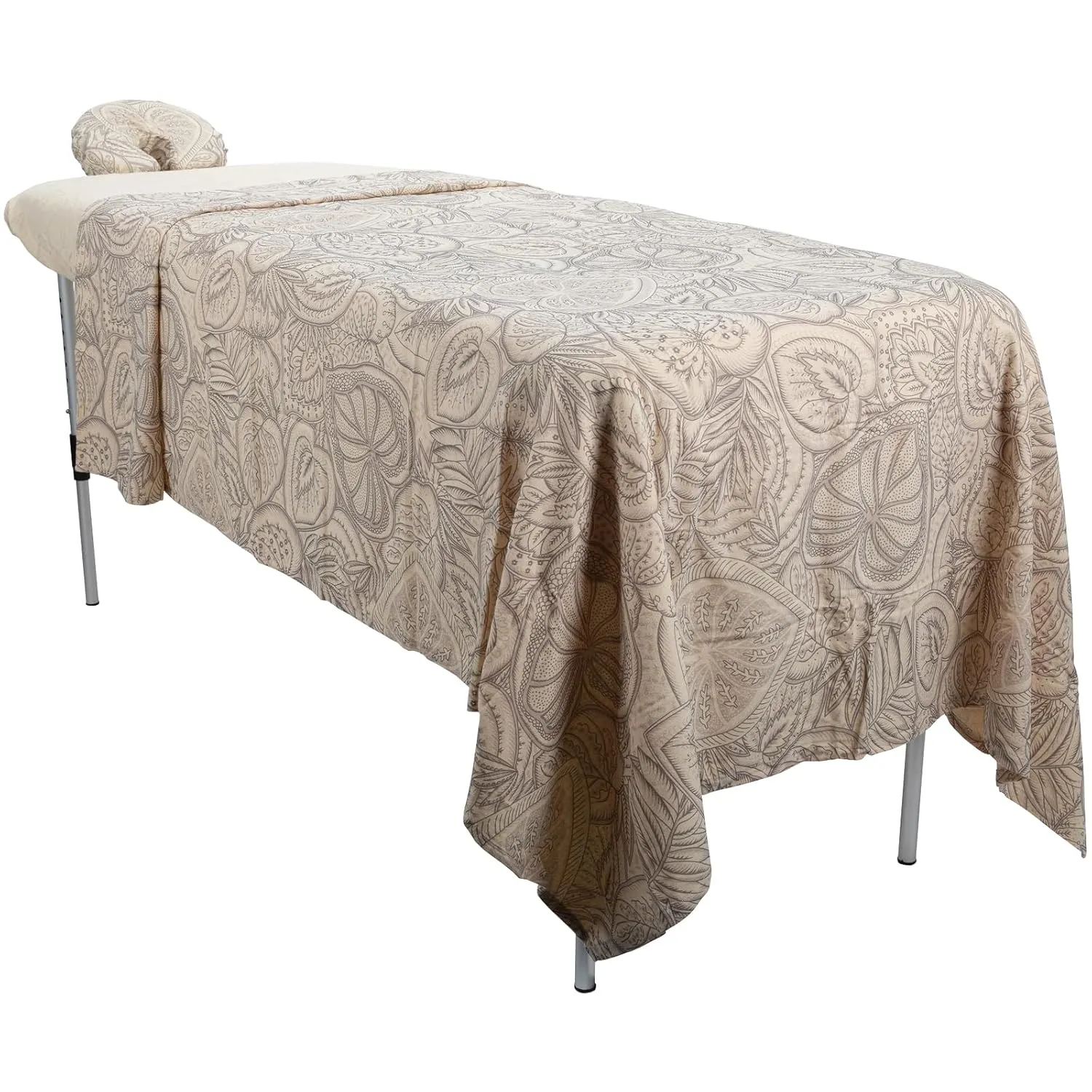 ForPro Premium Designer Flannel 3-Piece Massage Sheet Set, Island Tranquility, for Massage Tables, Includes Massage Flat Sheet, Fitted Sheet and Fitted Face Rest Cover, Natural