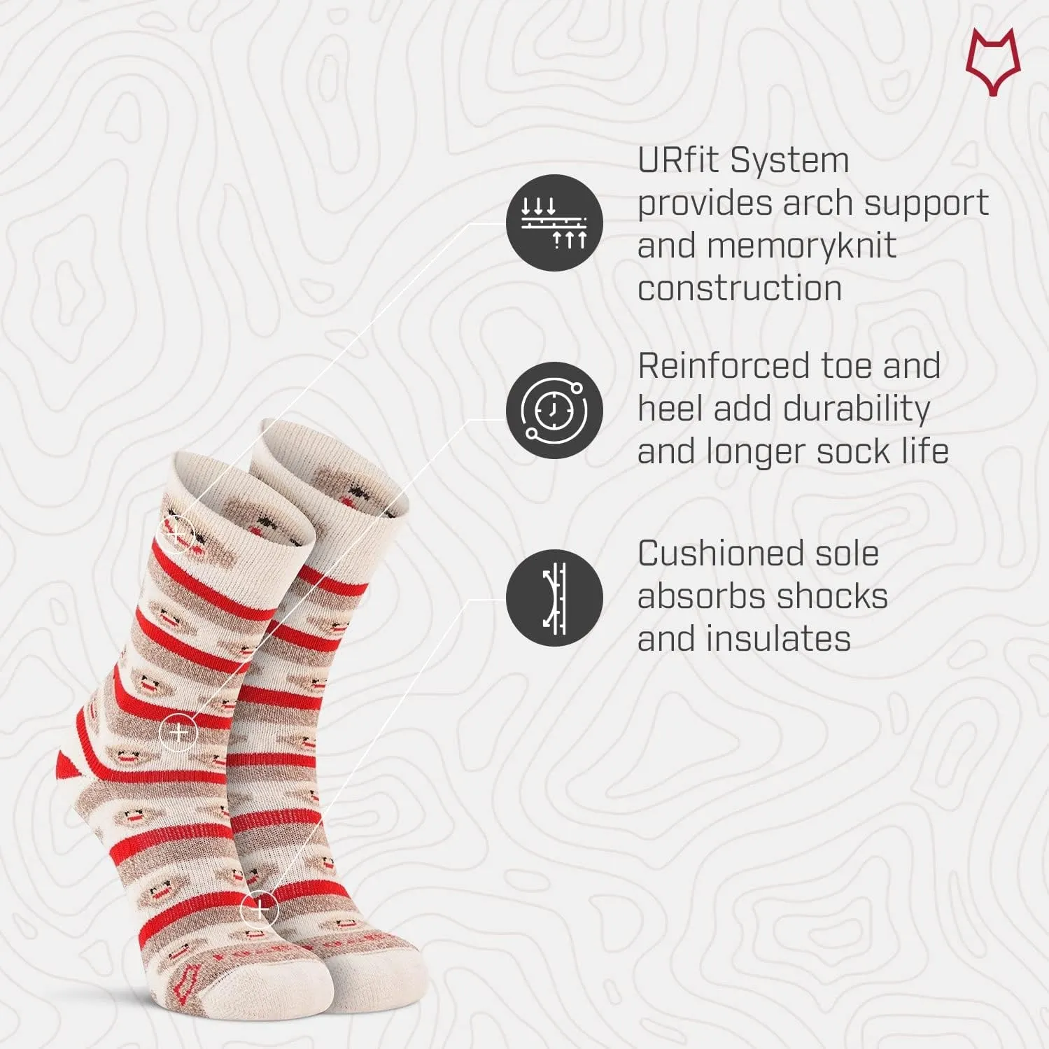 Fox River Women's Red Heel Merino Monkey Stripe Crew Socks