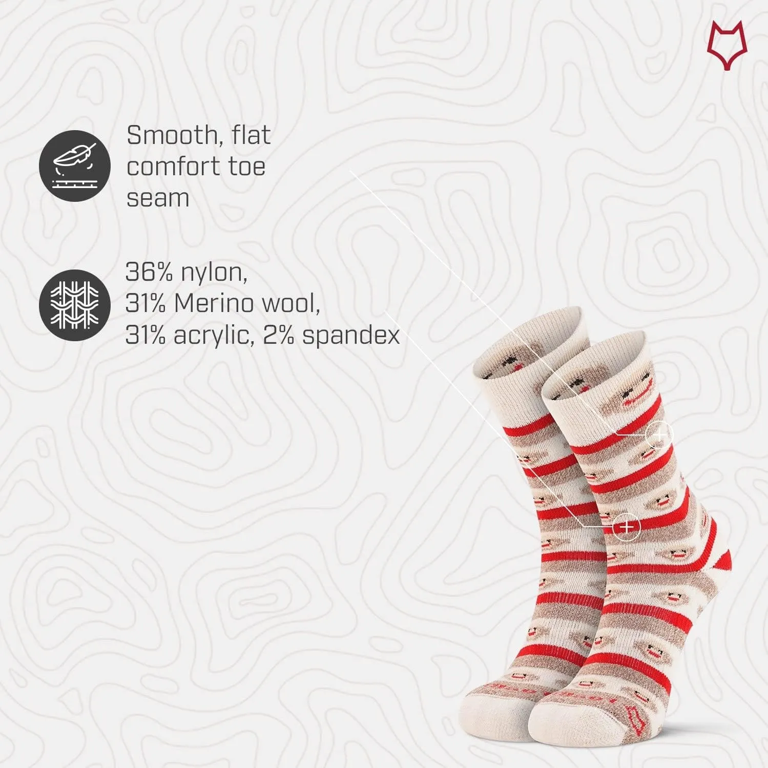 Fox River Women's Red Heel Merino Monkey Stripe Crew Socks
