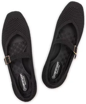 Frank Mully Womens Casual Flat Shoes Square Toe Shoes Knitted Mesh Flat Comfort Work Flat Shoes for Daily Washable