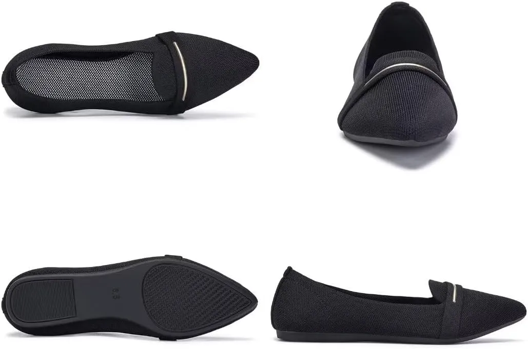 Frank Mully Women's Casual Loafer Flats Slip On Loafer Shoes Comfortable Knit Flat Shoes Classics Pointy Toe Loafer Flats,for Work,Travel