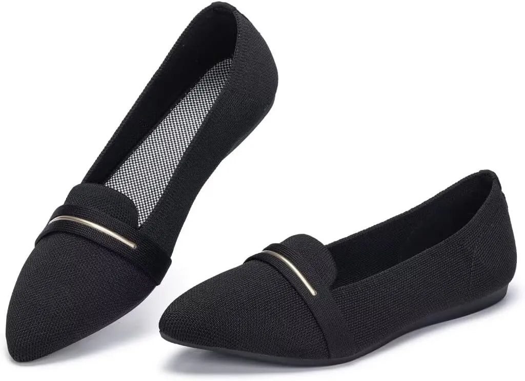 Frank Mully Women's Casual Loafer Flats Slip On Loafer Shoes Comfortable Knit Flat Shoes Classics Pointy Toe Loafer Flats,for Work,Travel