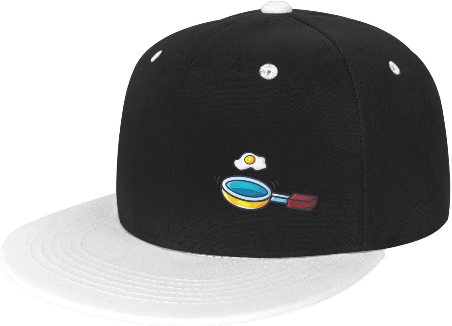 Frying Pan with Eggs Snapback Hats for Men Women Hat Baseball Cap Flat Bill Visor White Hat
