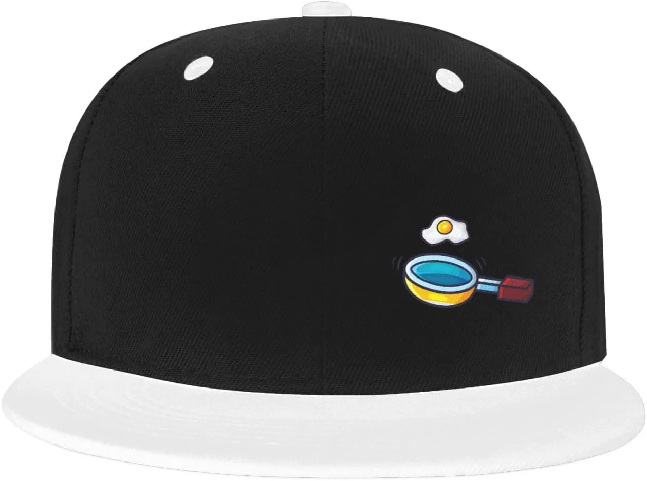 Frying Pan with Eggs Snapback Hats for Men Women Hat Baseball Cap Flat Bill Visor White Hat