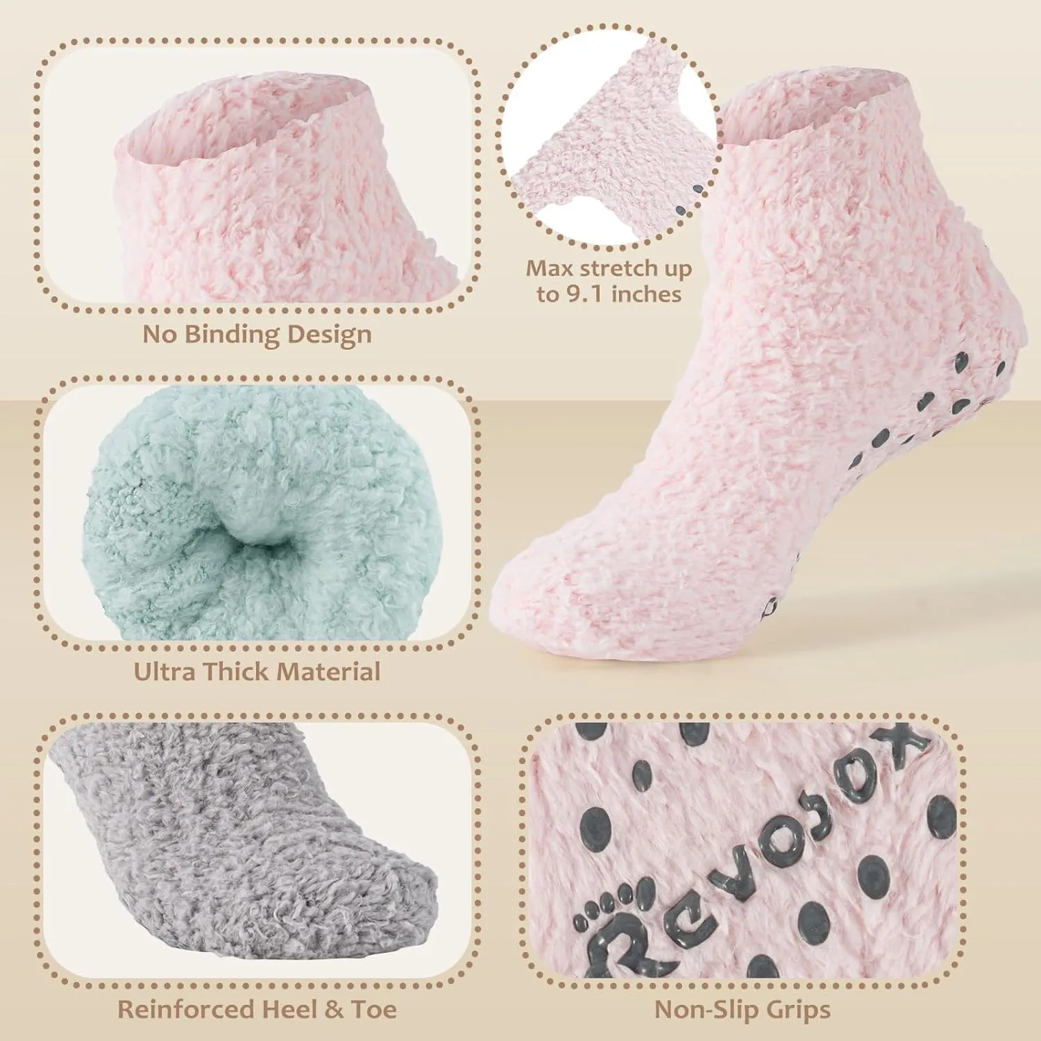 Fuzzy Grip Socks for Women Men,Thick Warm Slipper Cozy Fluffy Non Slip Ankle Hospital socks With Grips.