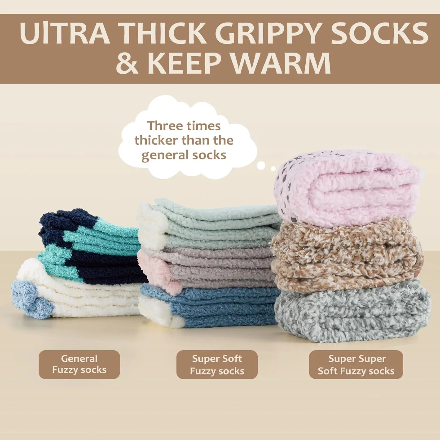 Fuzzy Grip Socks for Women Men,Thick Warm Slipper Cozy Fluffy Non Slip Ankle Hospital socks With Grips.