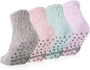 Fuzzy Grip Socks for Women Men,Thick Warm Slipper Cozy Fluffy Non Slip Ankle Hospital socks With Grips.