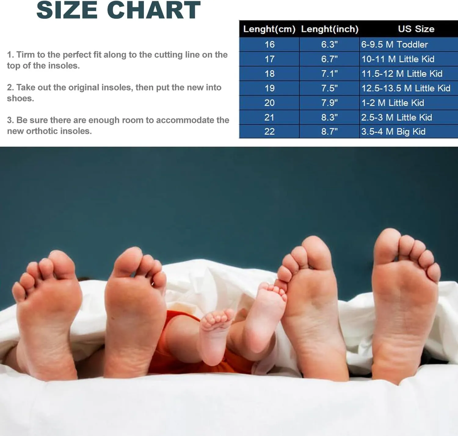 Gel Orthotic Insoles for Kids Silicon Soles for Running Shoes Sneakers Arch Support Insoles for Little Kids Lightweight Shoe Liner Inserts for Children Foot Pain Relief Shock Absorbing