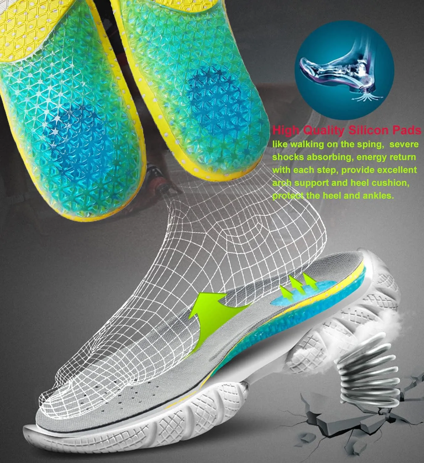 Gel Orthotic Insoles for Kids Silicon Soles for Running Shoes Sneakers Arch Support Insoles for Little Kids Lightweight Shoe Liner Inserts for Children Foot Pain Relief Shock Absorbing