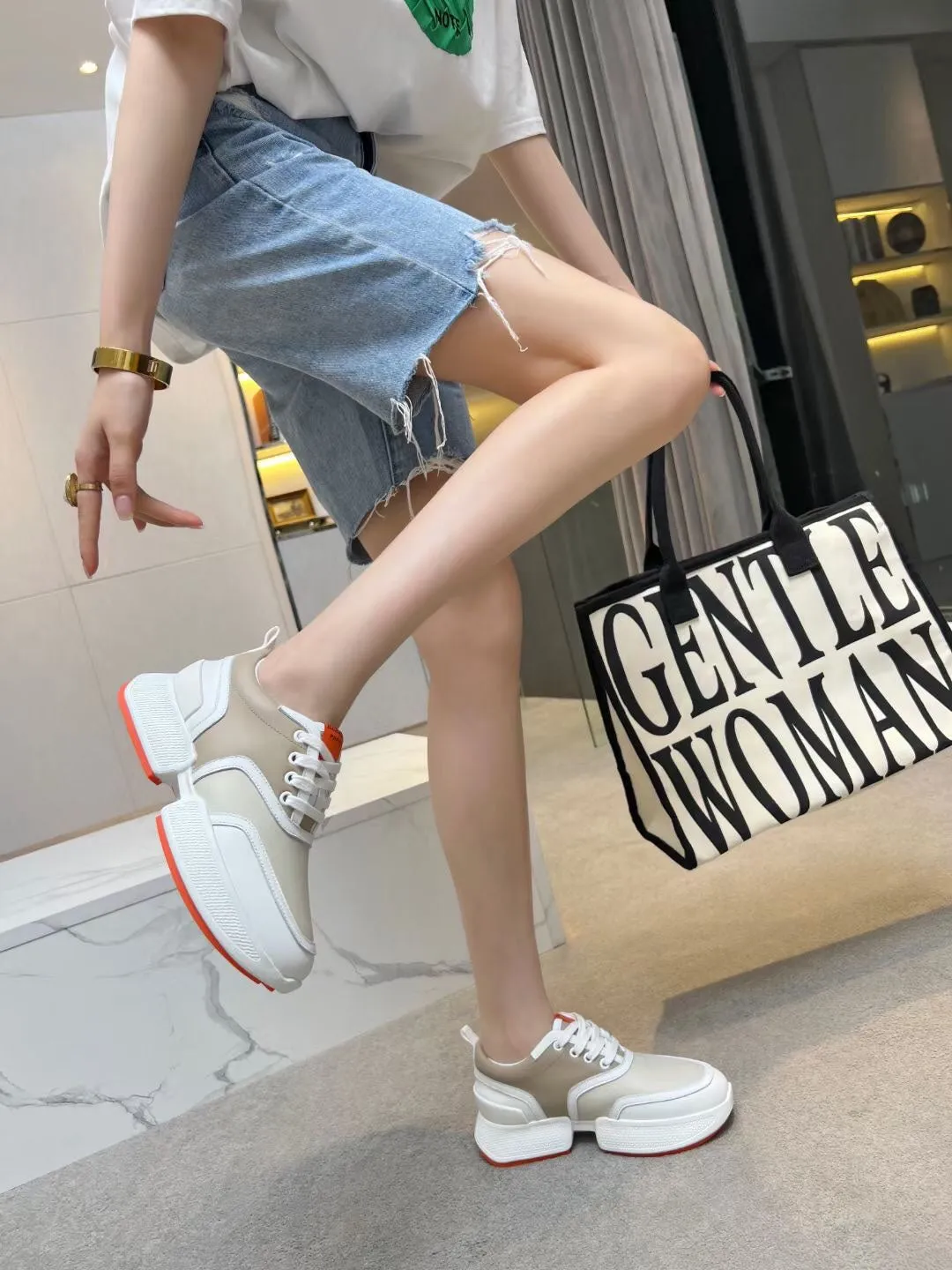 GIGA SNEAKER CARAMEL MIX LIGHT GRAY CALFSKIN