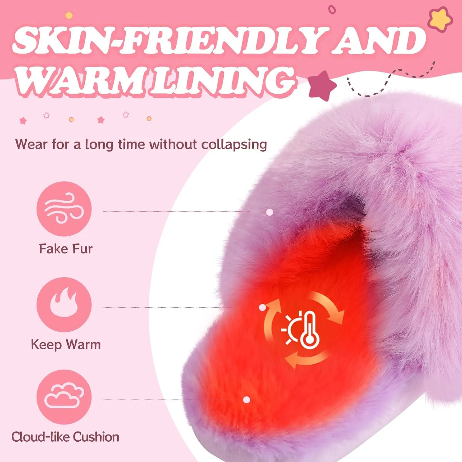Girls Plush House Slippers Fluffy Multicolor Mermaid Slippers, Cute Faux Fur Slip-on Shoes Memory Foam House Slipper