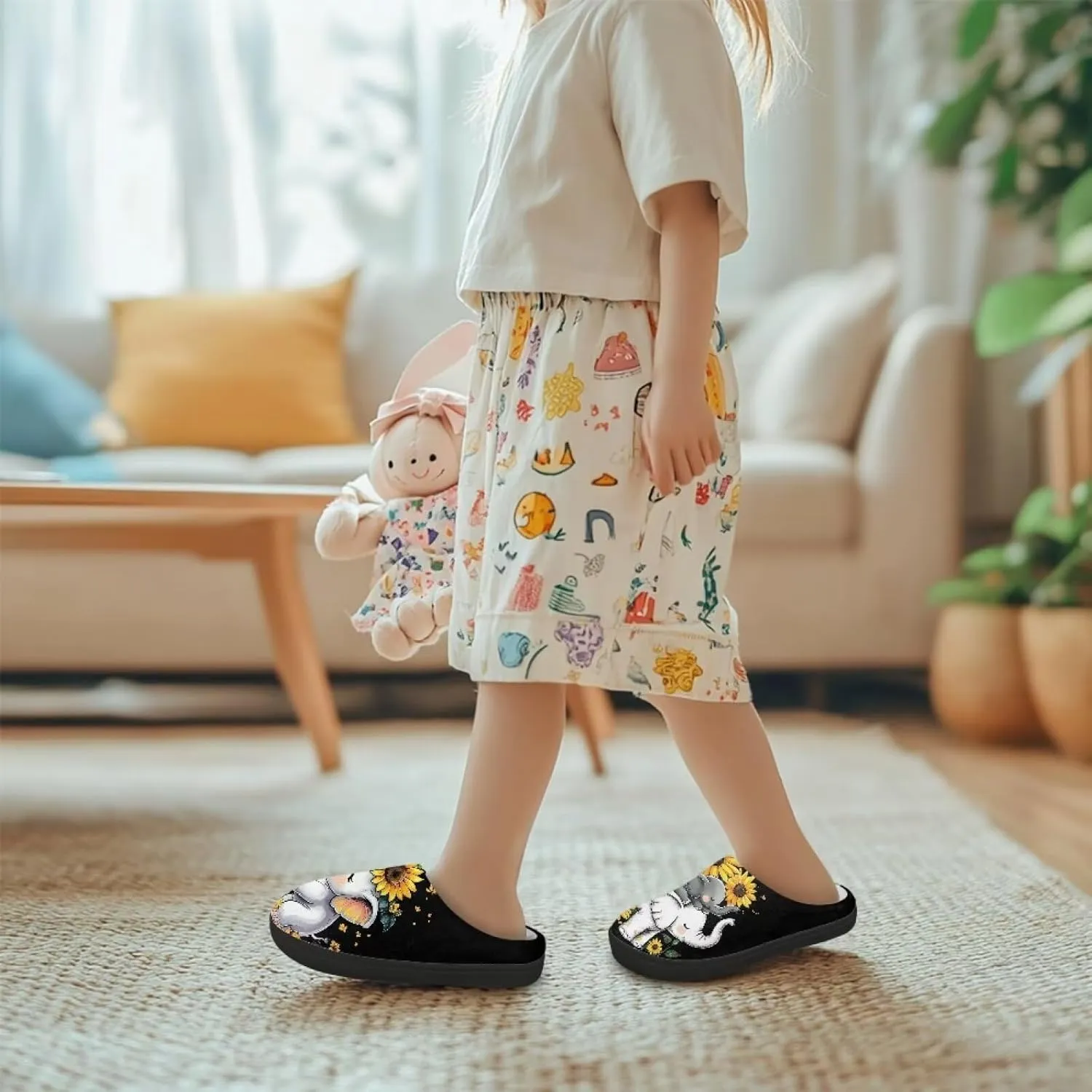 Girls Slippers Size 9-15 Kids Winter Warm Cotton Slipper Indoor Bedroom Home Slipper