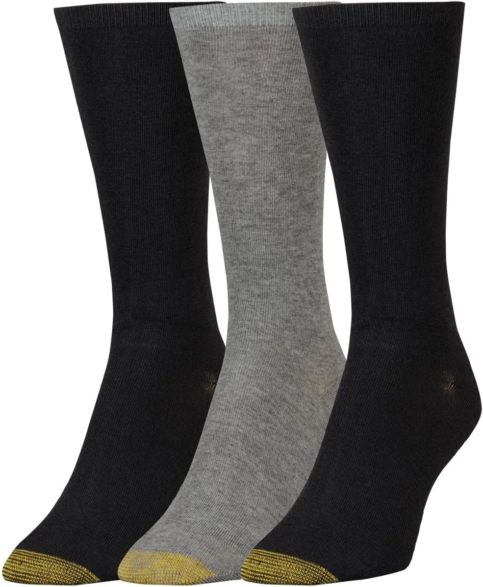 GOLDTOE Women's Non Binding Flat Knit Crew Socks 3 Pack