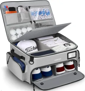 Golf Trunk Organizer, Waterproof Car Golf Locker with Separate Ventilated Compartment for 2 Pair Shoes, Golf Storage for Balls, Tees, Cap, Clothes, Gloves, Accessories, Gifts for Men, Women