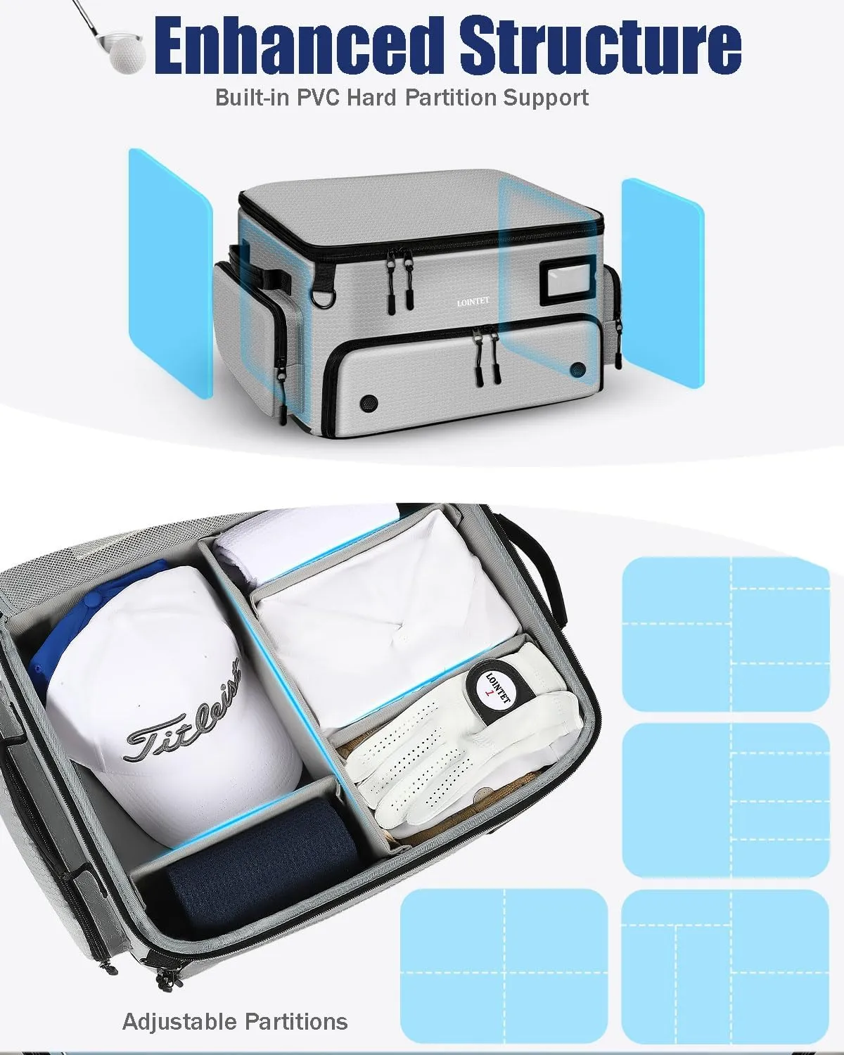 Golf Trunk Organizer, Waterproof Car Golf Locker with Separate Ventilated Compartment for 2 Pair Shoes, Golf Storage for Balls, Tees, Cap, Clothes, Gloves, Accessories, Gifts for Men, Women
