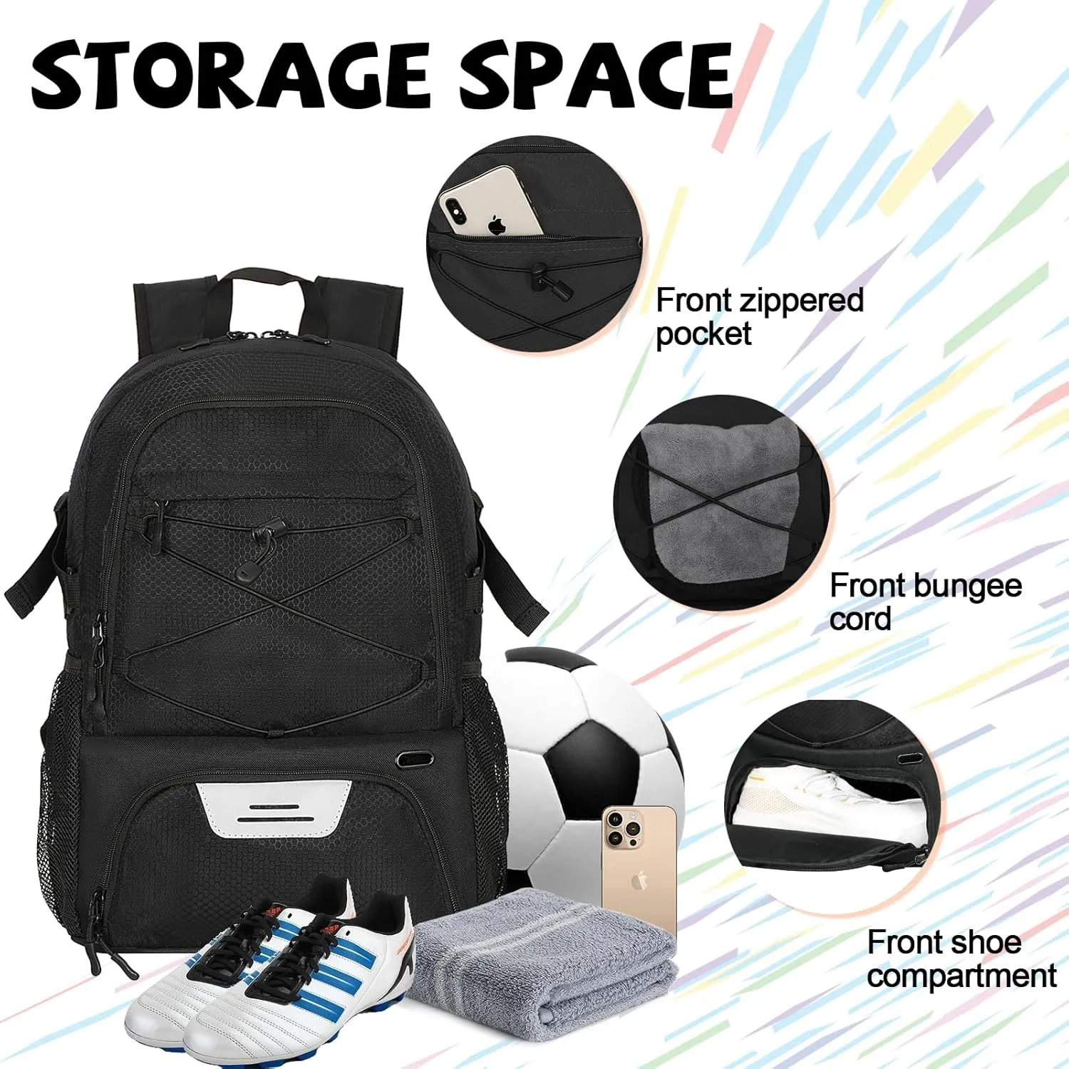 Goloni Soccer Bag,Large Sports Bag with with Separate Ball & Shoe Compartments,Youth Soccer Backpack for Basketball