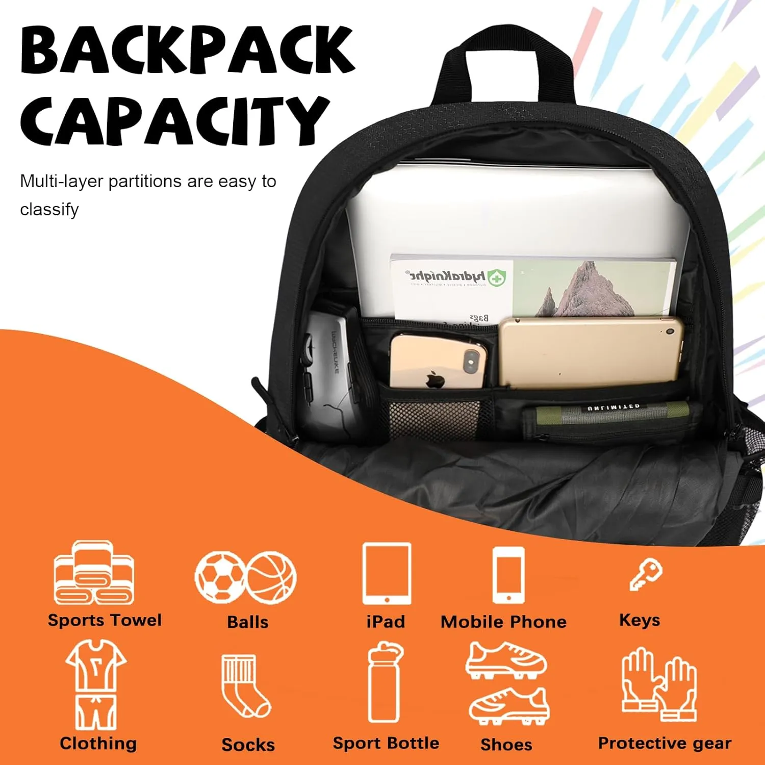 Goloni Soccer Bag,Large Sports Bag with with Separate Ball & Shoe Compartments,Youth Soccer Backpack for Basketball