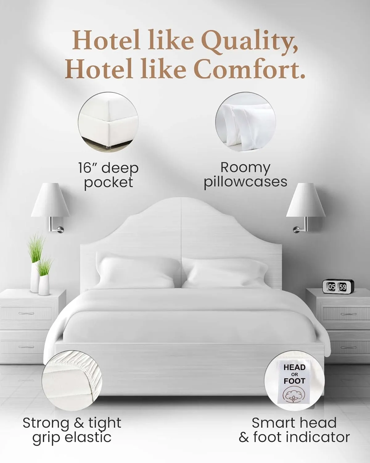 Good Sleep Bedding 100% Cotton Queen Sheet Set - 4 Piece, 800 TC 16 Inch Deep Pocket Queen Sheets, Soft & Breathable Queen Sheets, Luxury Sheet Set Queen Size with Pillow Covers - White Queen Sheets