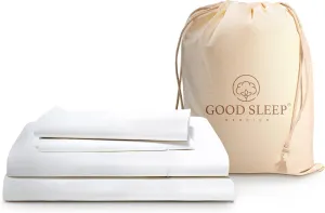 Good Sleep Bedding 100% Cotton Queen Sheet Set - 4 Piece, 800 TC 16 Inch Deep Pocket Queen Sheets, Soft & Breathable Queen Sheets, Luxury Sheet Set Queen Size with Pillow Covers - White Queen Sheets