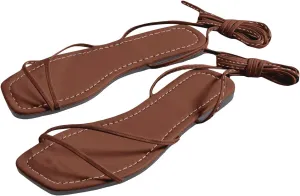 GORGLITTER Women's Lace Up Gladiator Sandals Trendy 2025 Criss Cross Strappy Sandals Cute Tie Up Flats