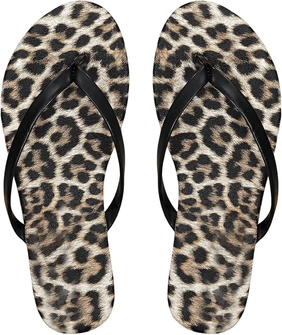 GORGLITTER Women's Leopard Print Flip Flops Slip On Open Toe Cheetah Slides Flat Sandals