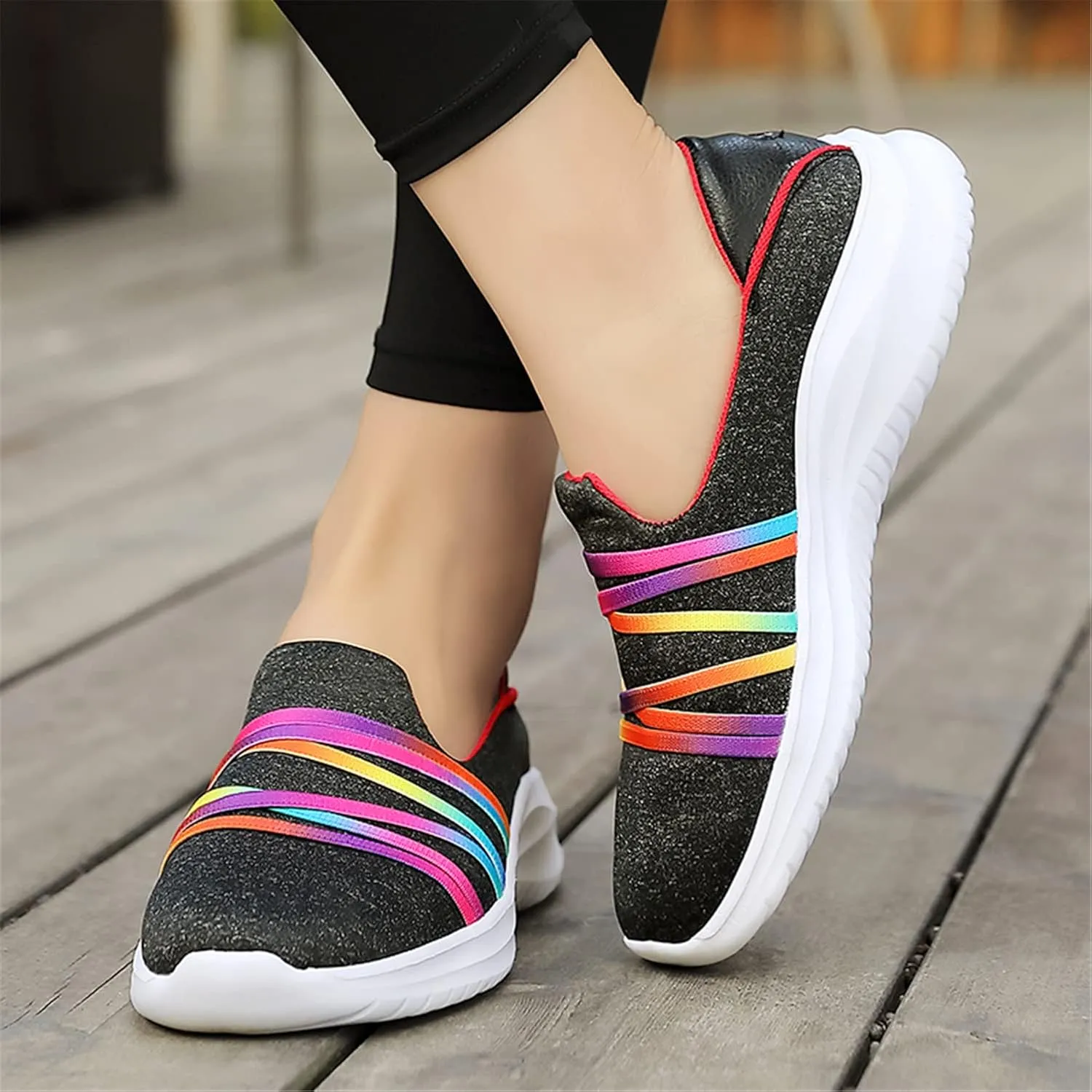 GOSPT Women's Knit Slip on Loafers Lightweight Nurse Walking Flat Sneakers Work Shoes