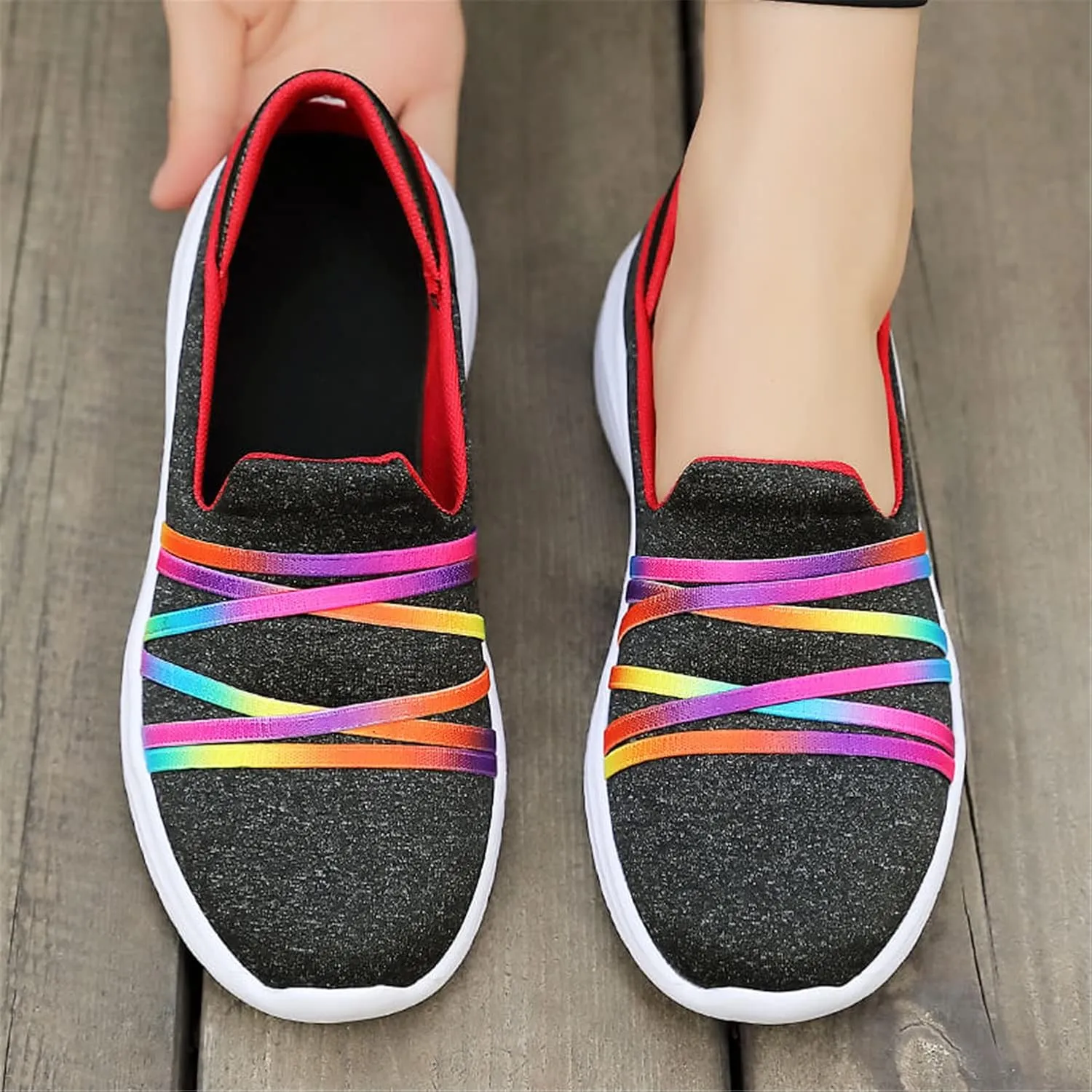 GOSPT Women's Knit Slip on Loafers Lightweight Nurse Walking Flat Sneakers Work Shoes
