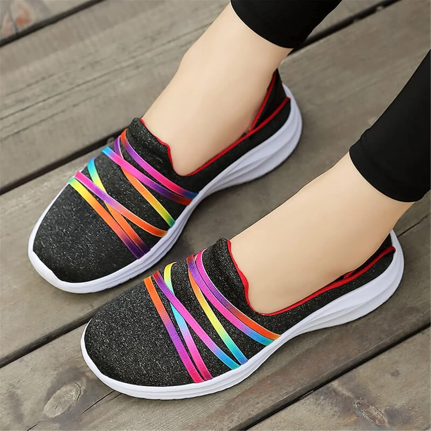GOSPT Women's Knit Slip on Loafers Lightweight Nurse Walking Flat Sneakers Work Shoes