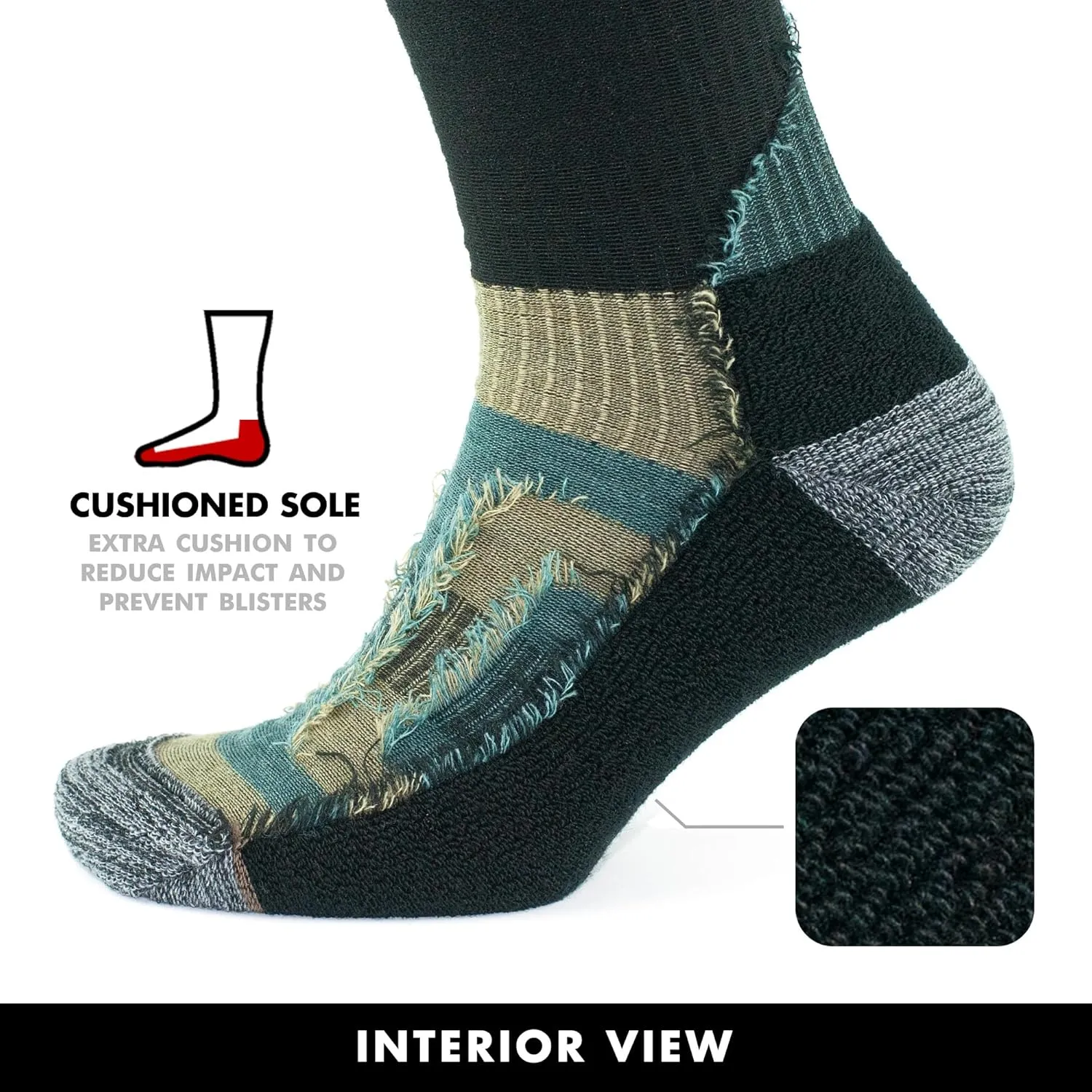 GoWith Merino Wool Lightweight Hiking Socks for Men & Women, Sole Cushioned Seamless Thermal Outdoor Boot Crew Socks