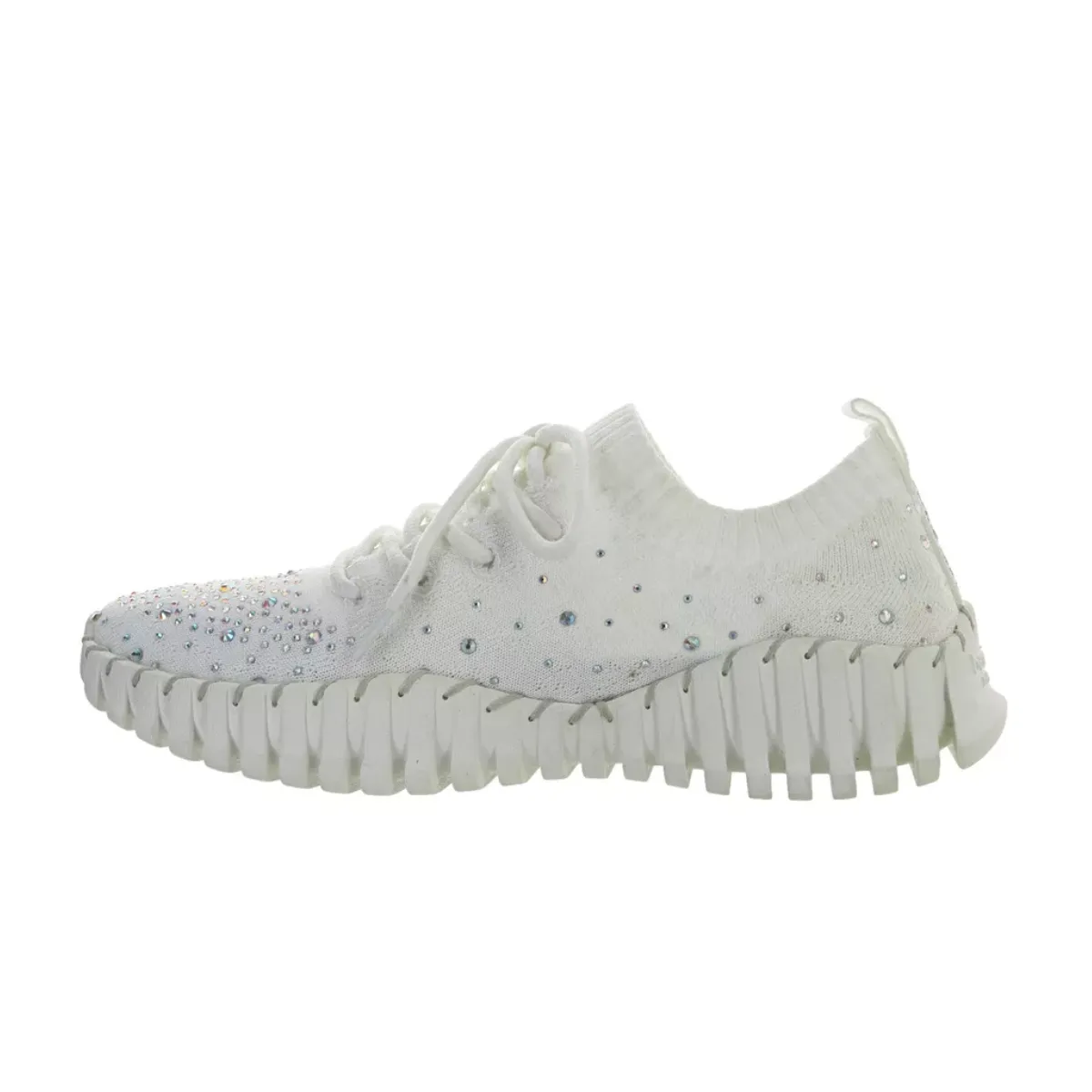 Gravity Crystals Knit Sneakers in White by Bernie Mev