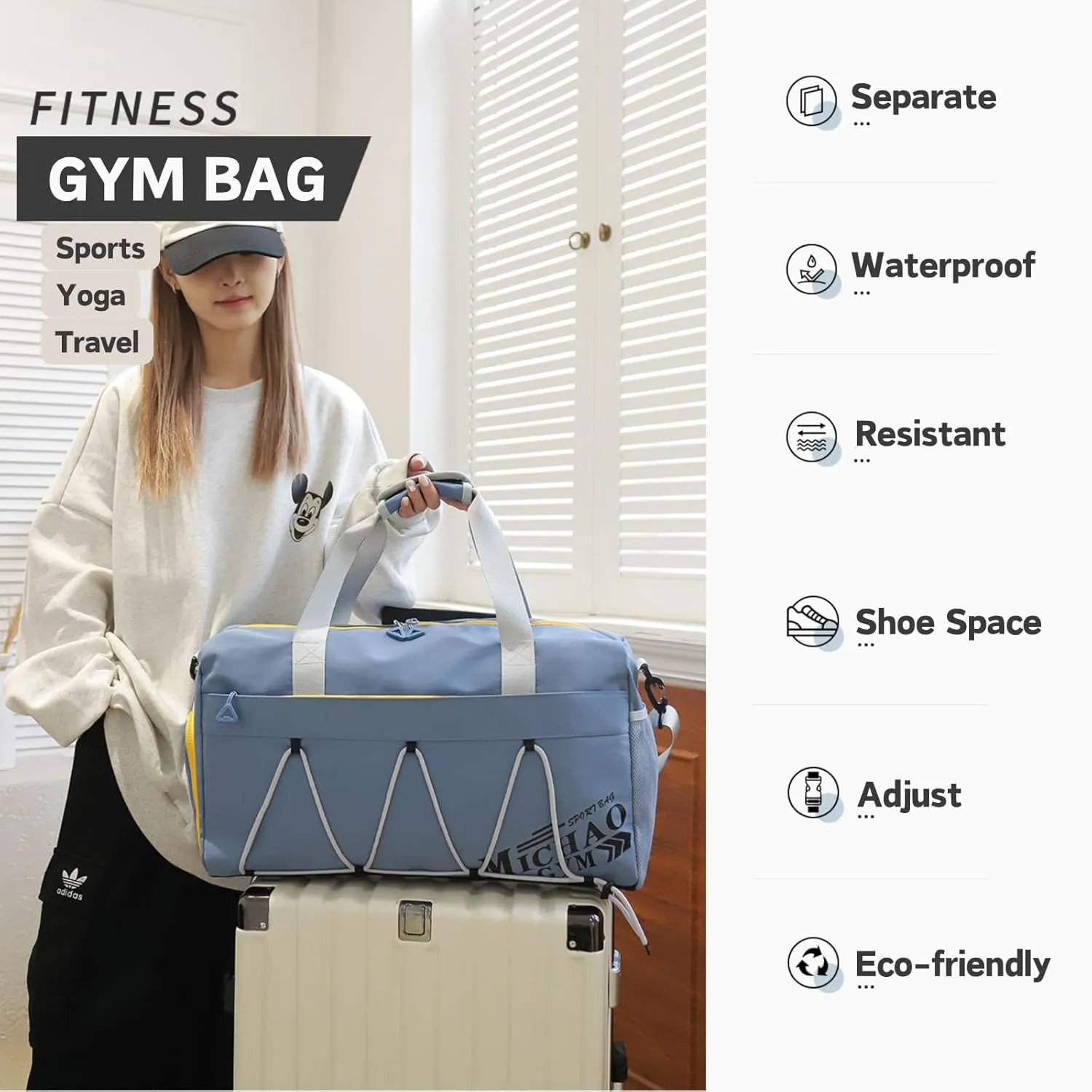 Gym Bag for Men Women, Waterproof Sports Duffle Bag with Shoe Compartment & Wet Pocket, Small Travel Duffel Bag Overnight Carry on Weekender bag for Workout, Fitness, Overnight, Yoga - Pink