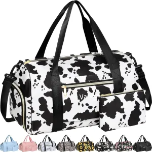 Gym Bag for Women with Shoe Compartment, Waterproof Sports Duffle Bag, Medium-17.5 Inch, Cow Print