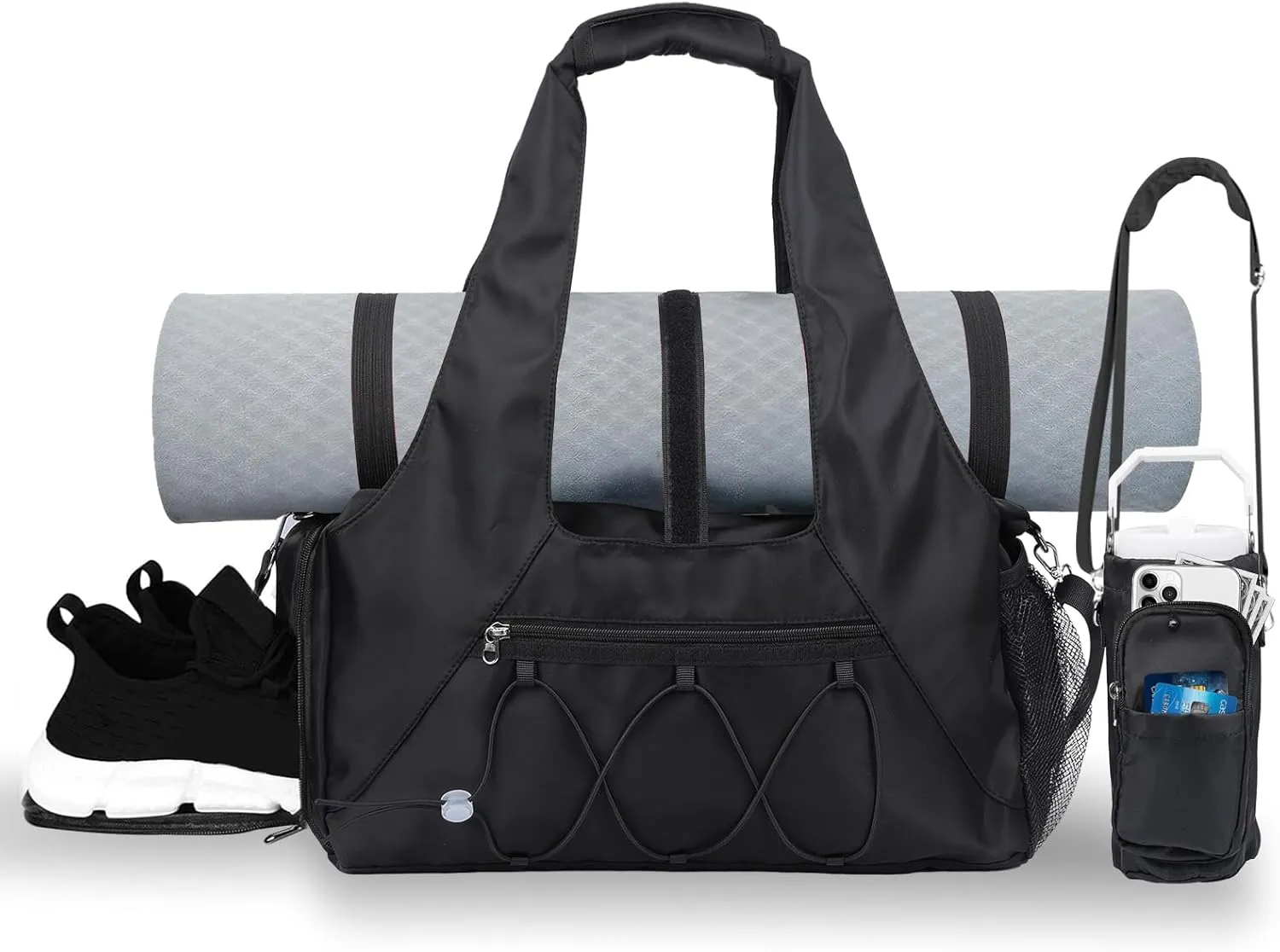 Gym Bag for Womens,Black Travel Duffel Bag with Shoes Compartment and Wet Pocket Water Bottle Carrier Bag Multi-Functional Bags Ideal for Travel, Gym, Sports, Weekender