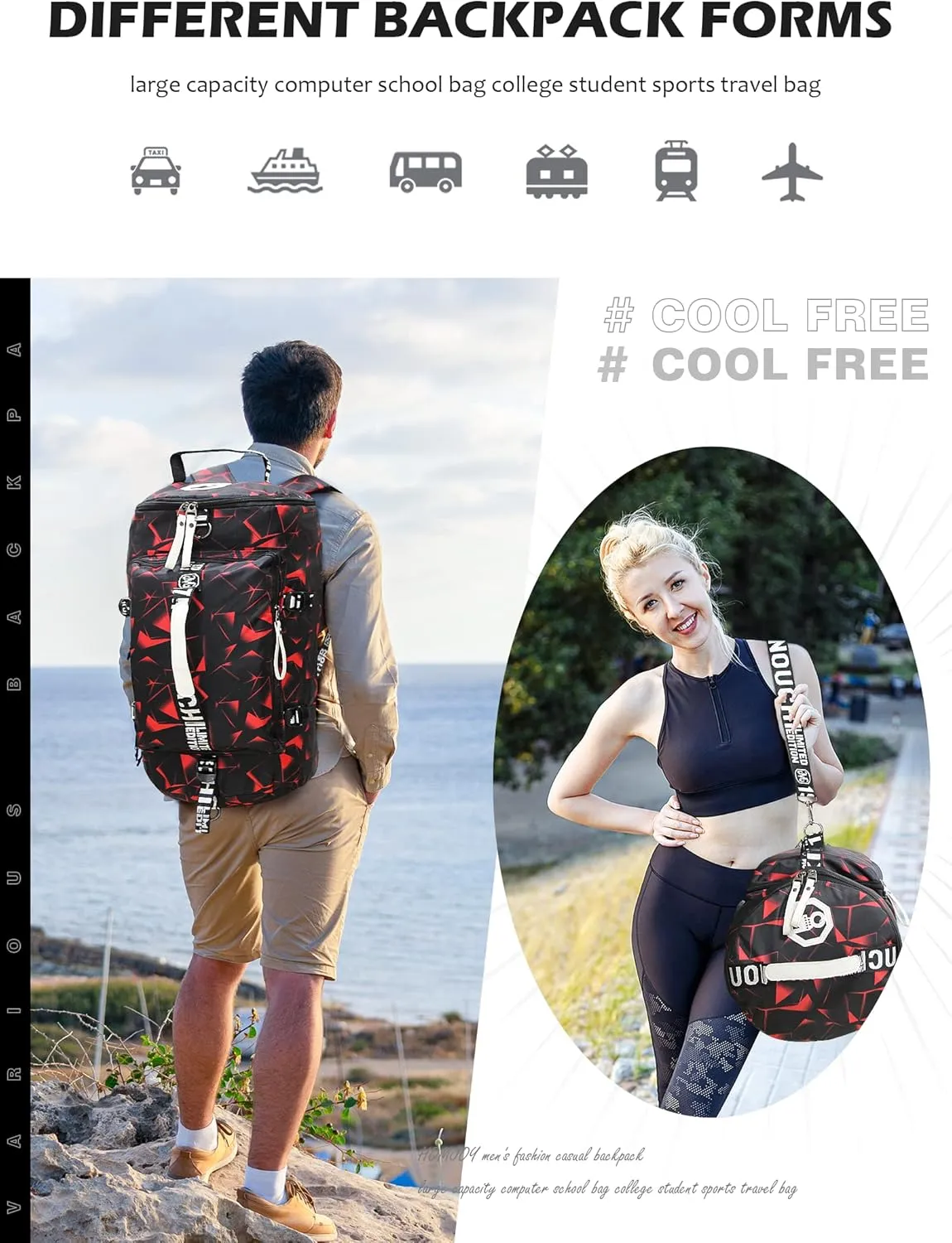 Gym Sport Bag Backpack Duffle Bag Weekender Bag Waterproof Travel Sling Bag Casual Daypack for Men and Women