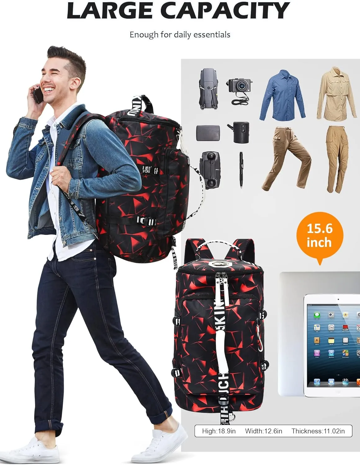 Gym Sport Bag Backpack Duffle Bag Weekender Bag Waterproof Travel Sling Bag Casual Daypack for Men and Women