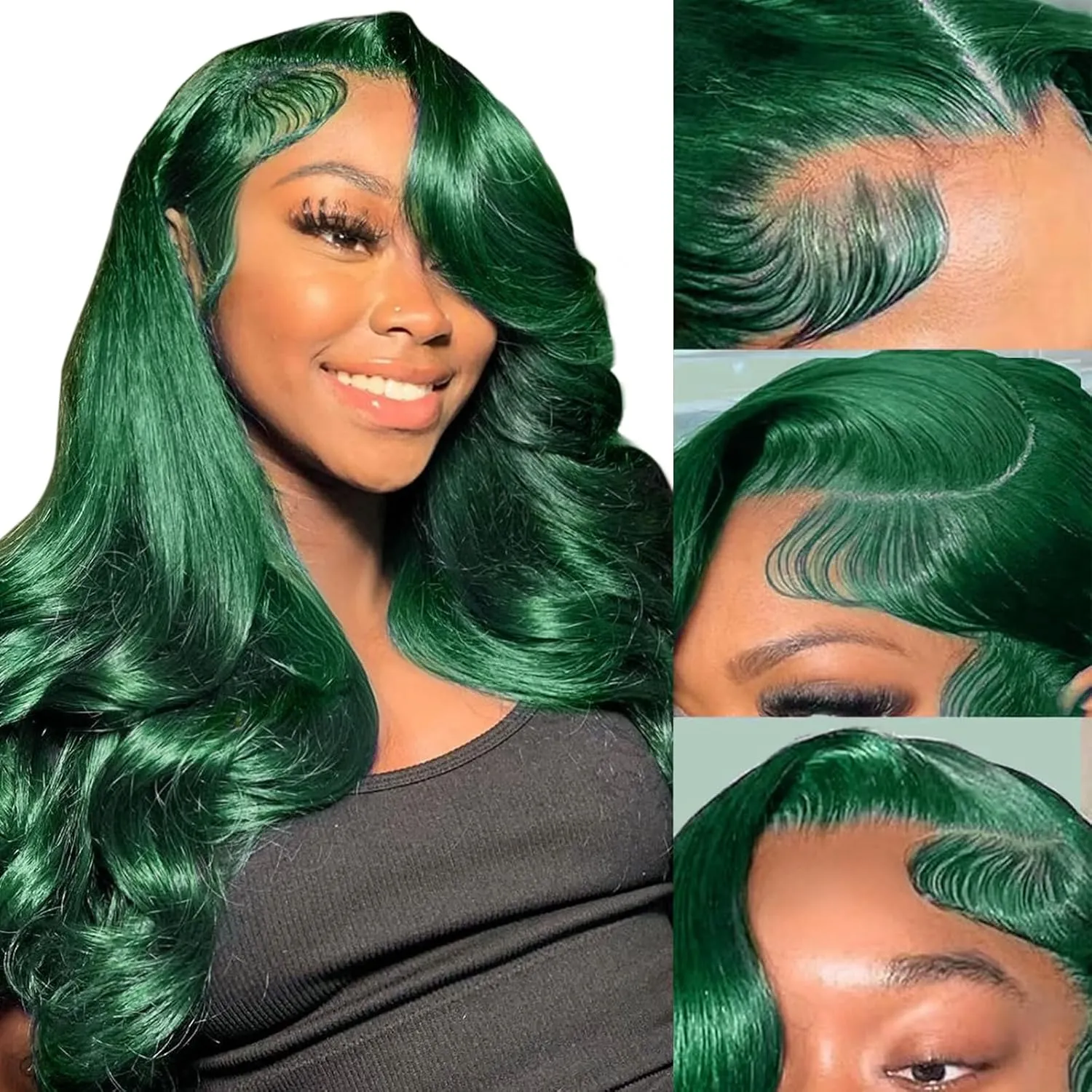 haha Green 13x6 Lace Front Wig Human Hair Emerald Green Body Wave Transparent HD Lace Frontal Wig Pre Plucked Dark Green Human Hair Wigs For Women Colored 180% Density 22 Inch