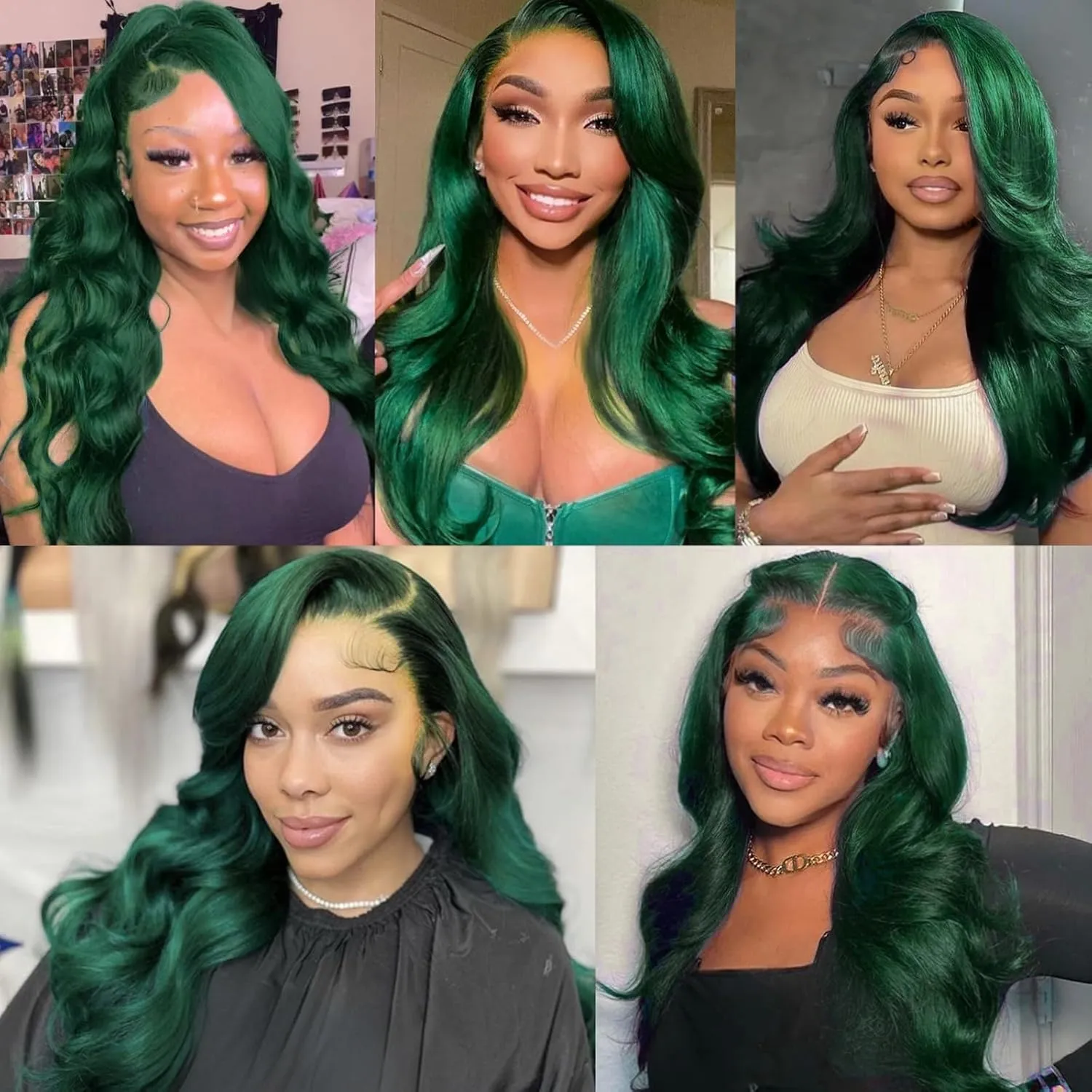 haha Green 13x6 Lace Front Wig Human Hair Emerald Green Body Wave Transparent HD Lace Frontal Wig Pre Plucked Dark Green Human Hair Wigs For Women Colored 180% Density 22 Inch
