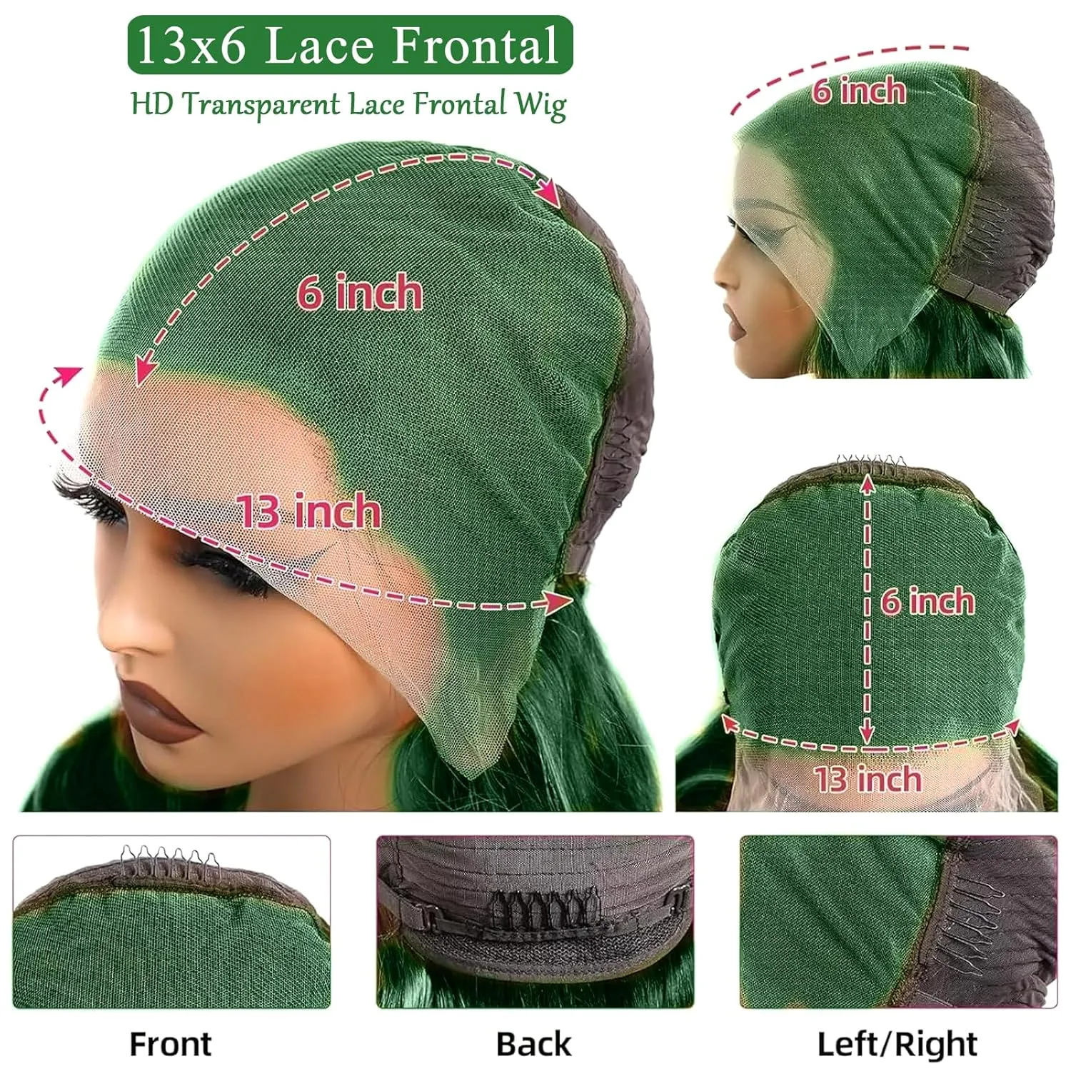 haha Green 13x6 Lace Front Wig Human Hair Emerald Green Body Wave Transparent HD Lace Frontal Wig Pre Plucked Dark Green Human Hair Wigs For Women Colored 180% Density 22 Inch