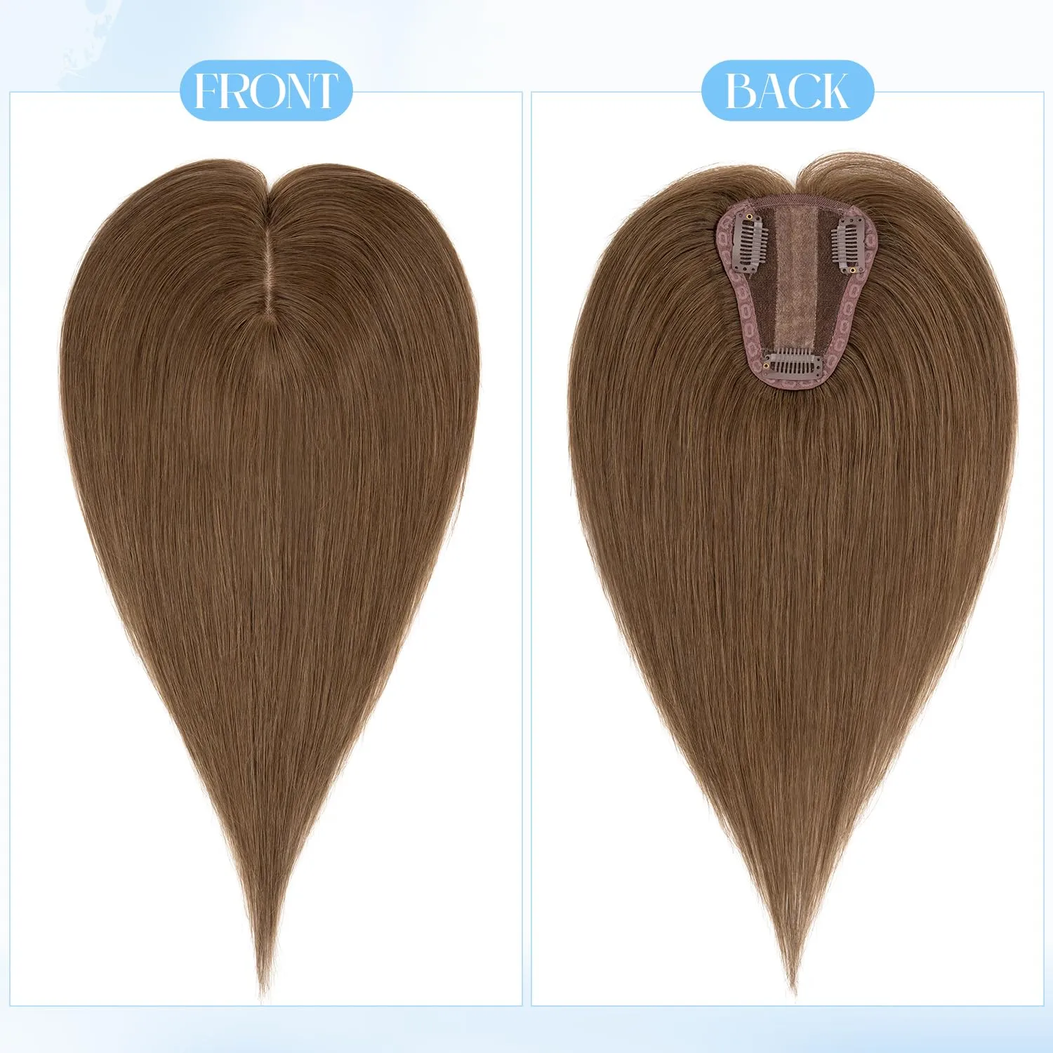 Hair Topper for Women - 8x10cm Real Human Remy Hair Piece to Cover Grey or Thinning Hair - 10 Inch, Medium Brown
