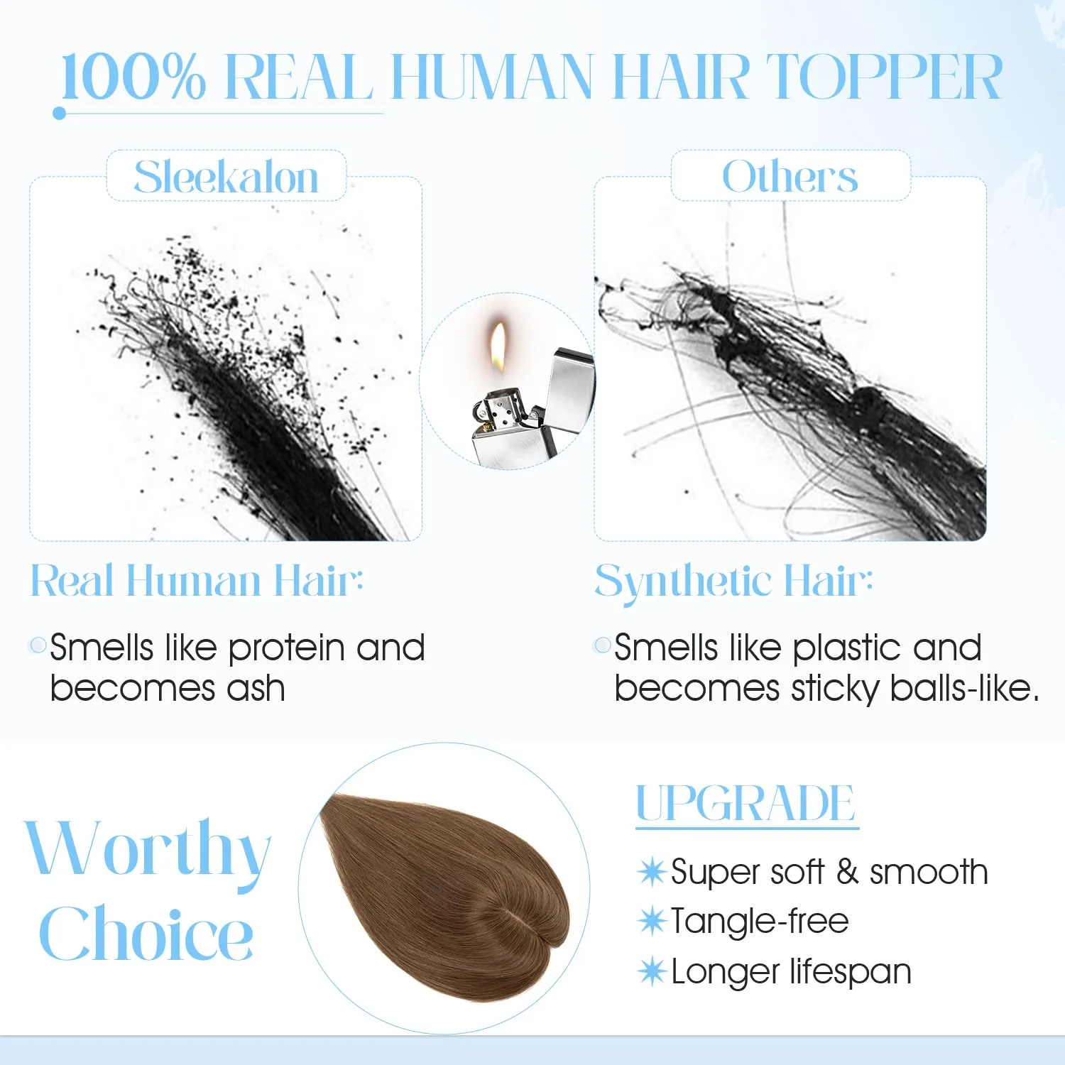 Hair Topper for Women - 8x10cm Real Human Remy Hair Piece to Cover Grey or Thinning Hair - 10 Inch, Medium Brown