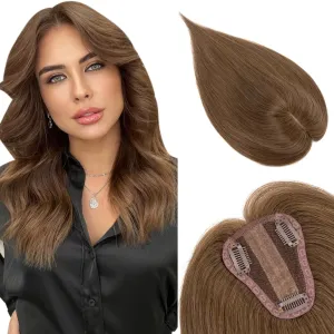 Hair Topper for Women - 8x10cm Real Human Remy Hair Piece to Cover Grey or Thinning Hair - 10 Inch, Medium Brown