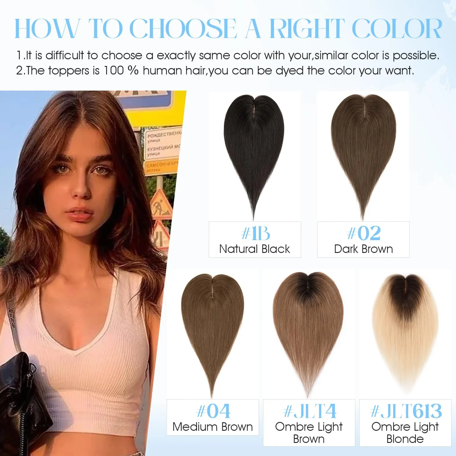 Hair Topper for Women - 8x10cm Real Human Remy Hair Piece to Cover Grey or Thinning Hair - 10 Inch, Medium Brown