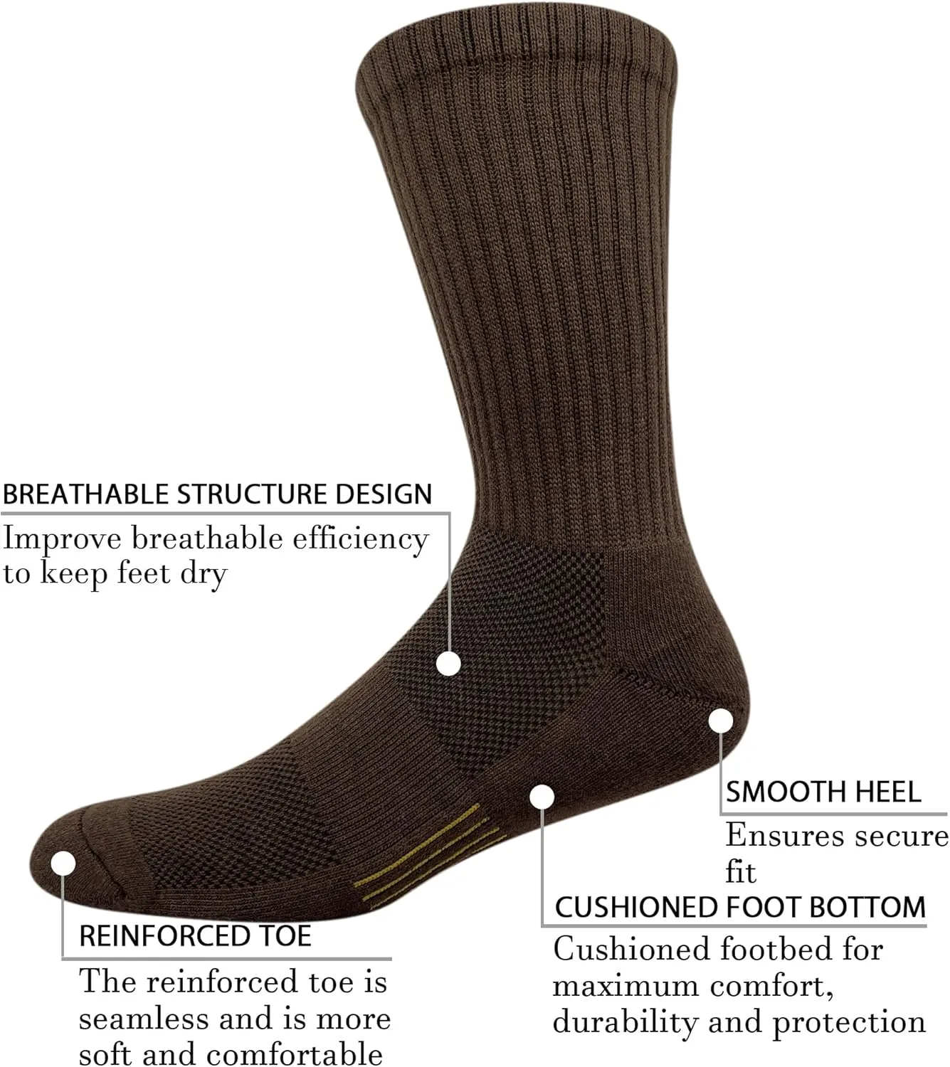 HaloYIYI Men's Moisture Control Cushioned Crew Socks with Arch Compression for Athletic, 6 Pairs