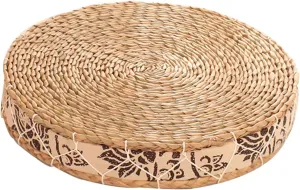 Handcrafted Eco-Friendly Breathable Padded Knitted Straw Flat Seat Cushion/Straw futon Cushion (Cloth Splicing Round 45cm(17.72 in))