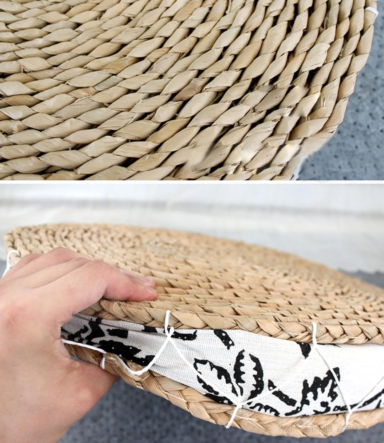 Handcrafted Eco-Friendly Breathable Padded Knitted Straw Flat Seat Cushion/Straw futon Cushion (Cloth Splicing Round 45cm(17.72 in))