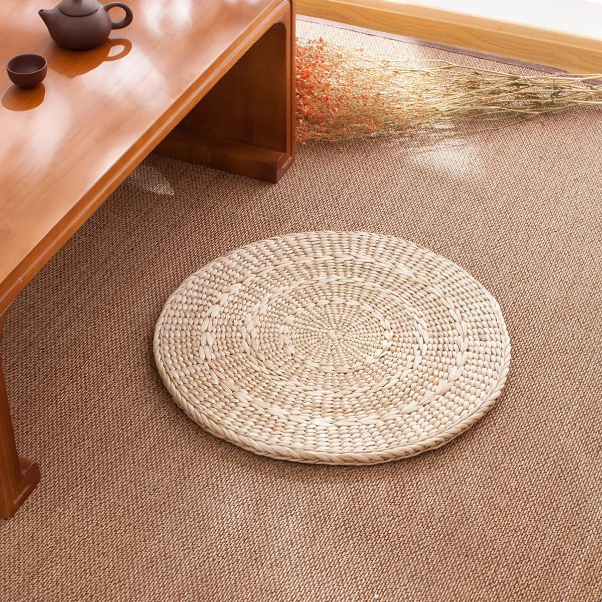 Handcrafted Eco-Friendly Breathable Padded Knitted Straw Flat Seat Cushion/Straw futon Cushion (Flat seat Cushion 40cm(15.75in) 2pcs)