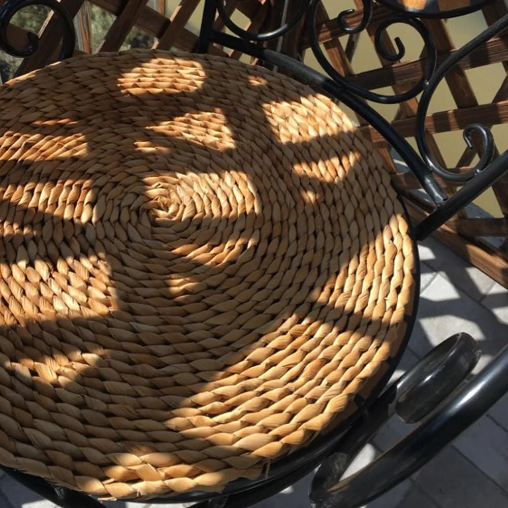 Handcrafted Eco-Friendly Breathable Padded Knitted Straw Flat Seat Cushion/Straw futon Cushion (Flat seat Cushion 40cm(15.75in) 2pcs)