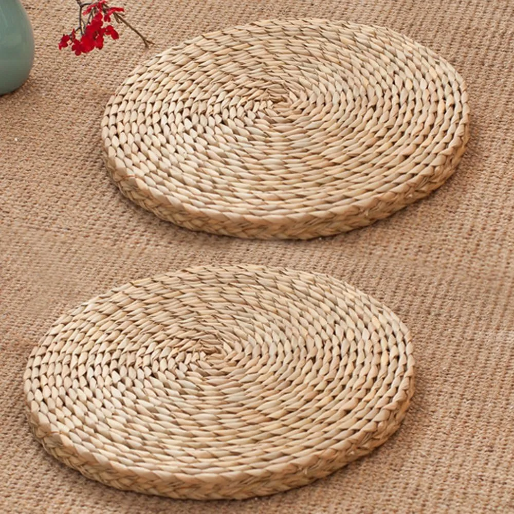 Handcrafted Eco-Friendly Breathable Padded Knitted Straw Flat Seat Cushion/Straw futon Cushion (Flat seat Cushion 40cm(15.75in) 2pcs)